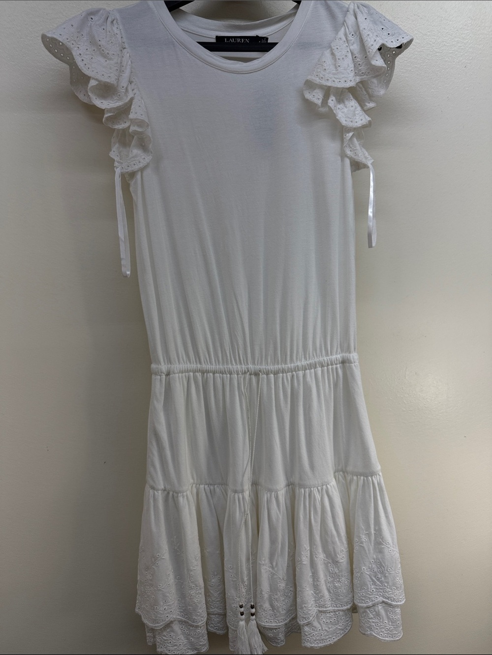 Ralph Lauren White Eyelet Ruffle Sleeve Dress